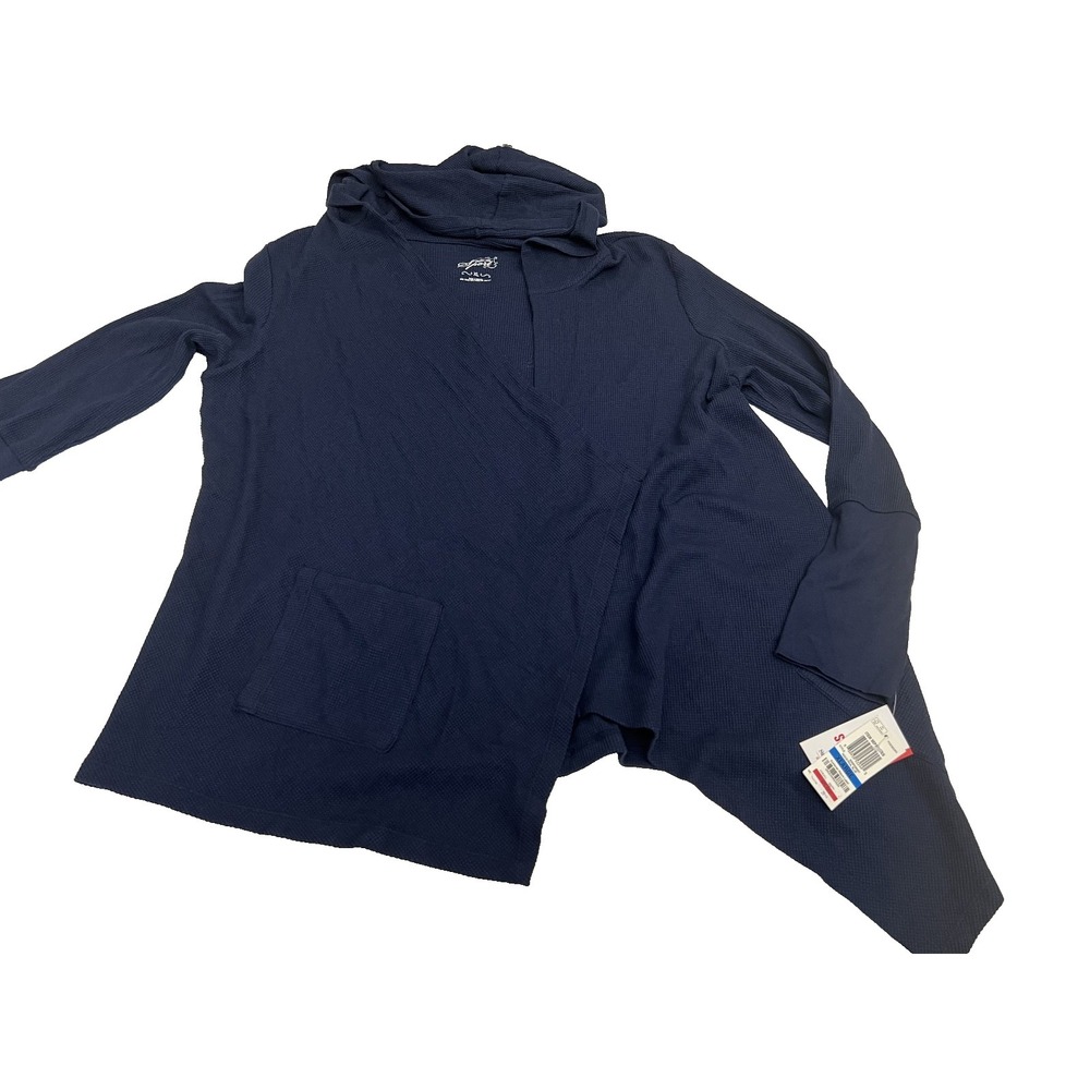 Style & Co Women Navy Blue Waffle Knit Hooded Open Front Cardigan Sweater XL NWT